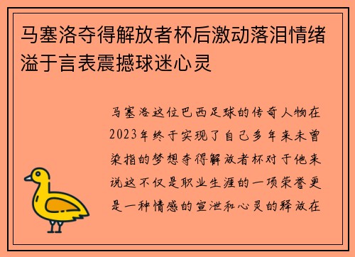 马塞洛夺得解放者杯后激动落泪情绪溢于言表震撼球迷心灵 马塞洛夺得解放者杯后激动落泪情绪溢于言表震撼球迷心灵